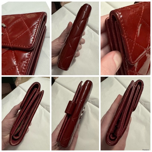 AUTHENTIC CHANEL Red Matelasse Patent Leather Interlocking C CC Quilted Wallet - Picture 7 of 16